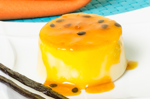 Vanilla Flan with Passion Fruit Topping